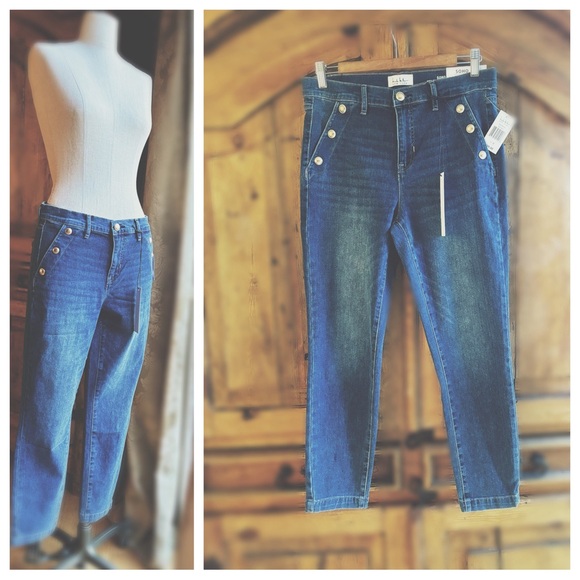 Denim / Detailing Gold Tone Studded Faux Pockets - Picture 8 of 10